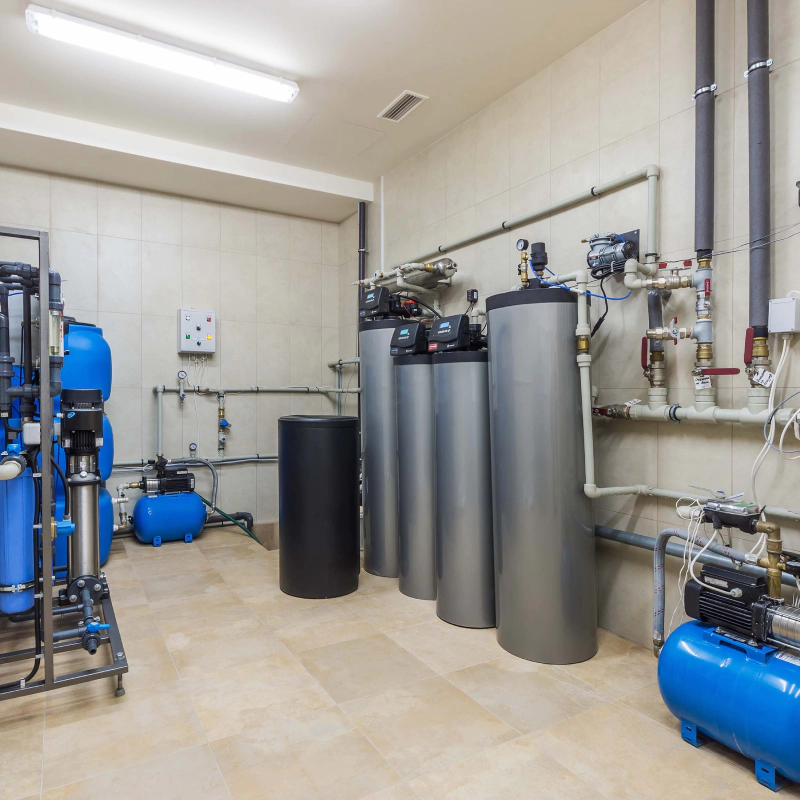 water softener tanks on a basement